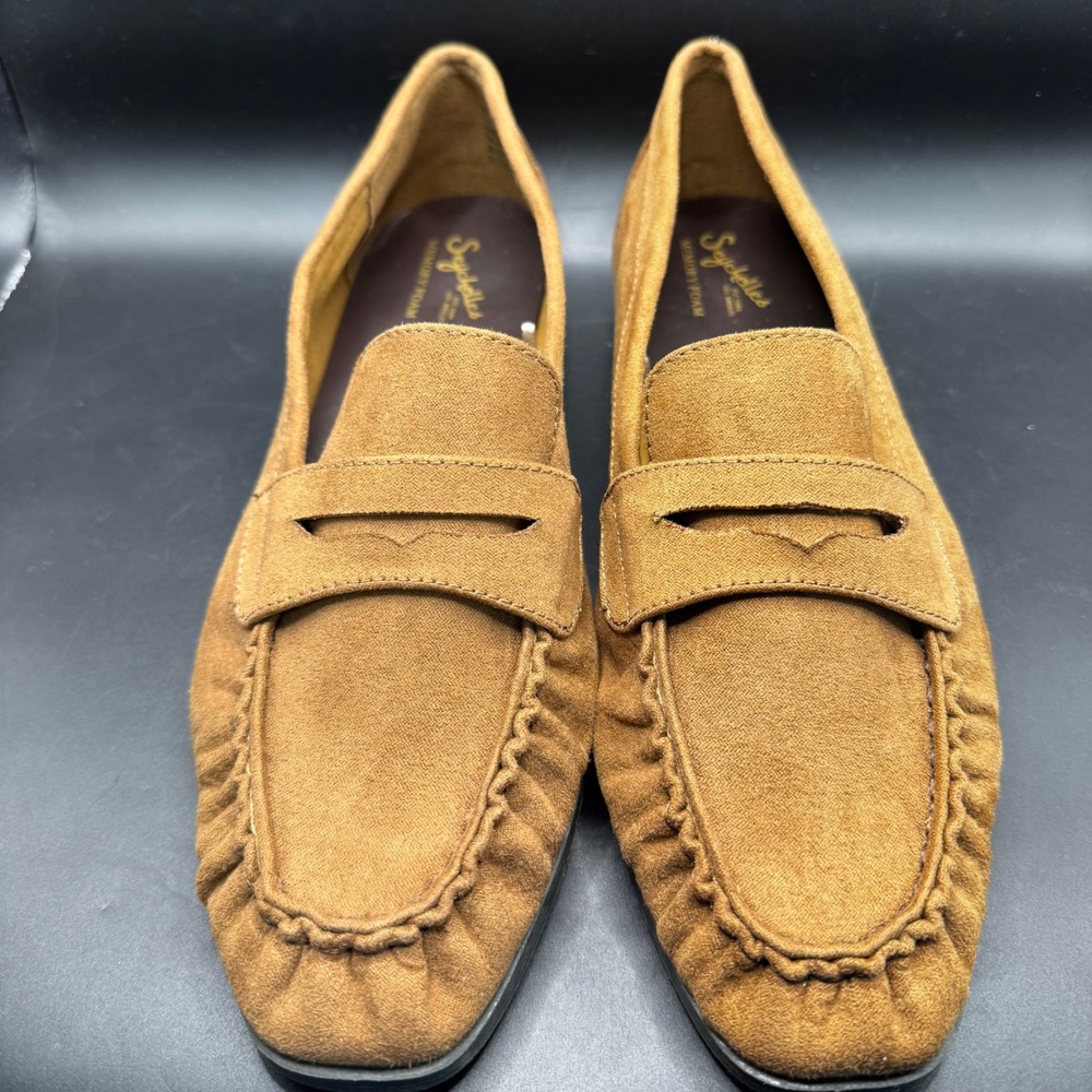 Seychelles Petunia Tan Brown Faux Suede Penny Loafers Memory Foam Womens 9 M